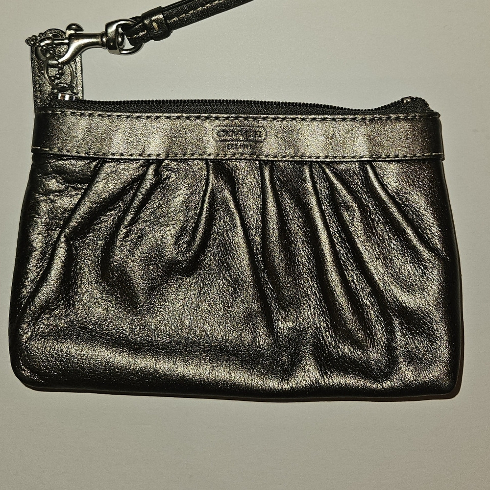 Coach Pleated Leather Metallic Bronze Wristlet